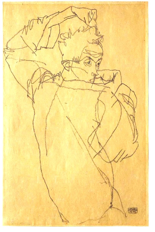 Schiele - Selbstbildnis in Pose - 1914