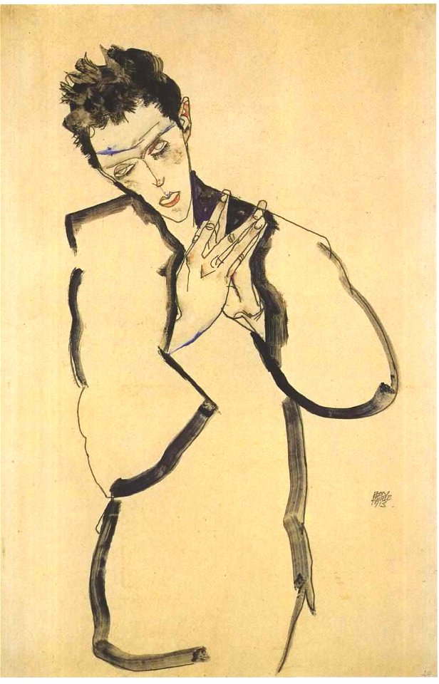 Schiele - Selbstbildnis mit gefalteten Händen - 1913