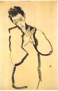 Schiele - Selbstbildnis mit gefalteten Händen - 1913