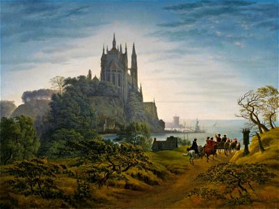 Karl Friedrich Schinkel Gotische Kirche auf einem Felsen am Meer. Free illustration for personal and commercial use.