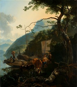 Schippers met hun boten aan de oever van een Italiaans meer Rijksmuseum SK-A-321