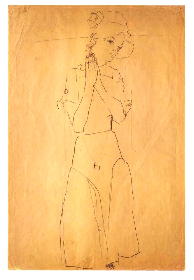 Schiele - Stehendes Mädchen mit aneinandergelegten Händen- Gerti