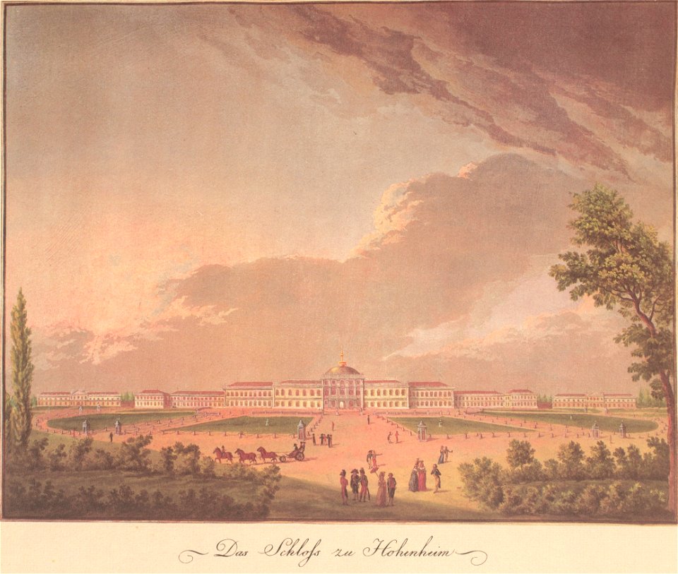 Schloss Hohenheim zur Zeit Schillers, aus Viktor Heideloffs Ansichten von Hohenheim, 3