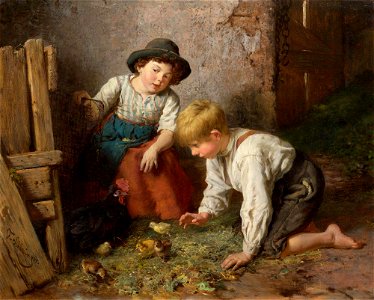 Felix Schlesinger - Zwei Kinder bei den Küken