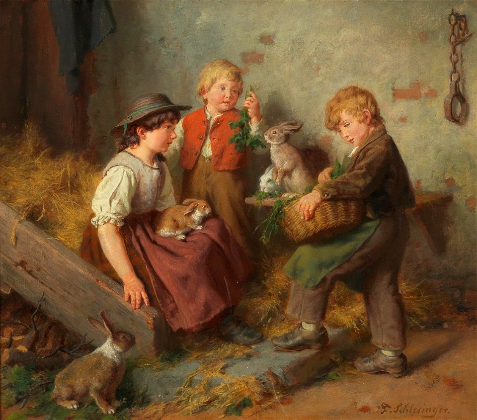 Felix Schlesinger - Kinder bei den Hasen im Stall