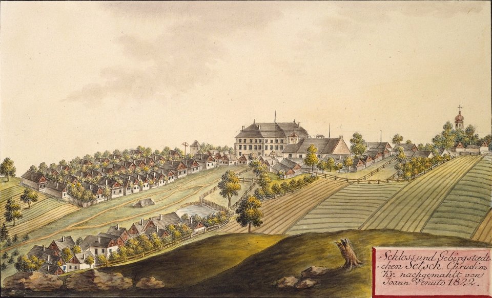 Schloss und Gebirgstaedtchen Setsch, Chrudim Kr. nachgemahlt von Joann Venuto 1822