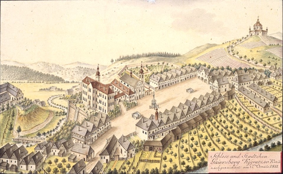 Schloss und Stadtchen Gaiersberg Kggraetzer Kreis, nachgezeichnet von J. Venuto