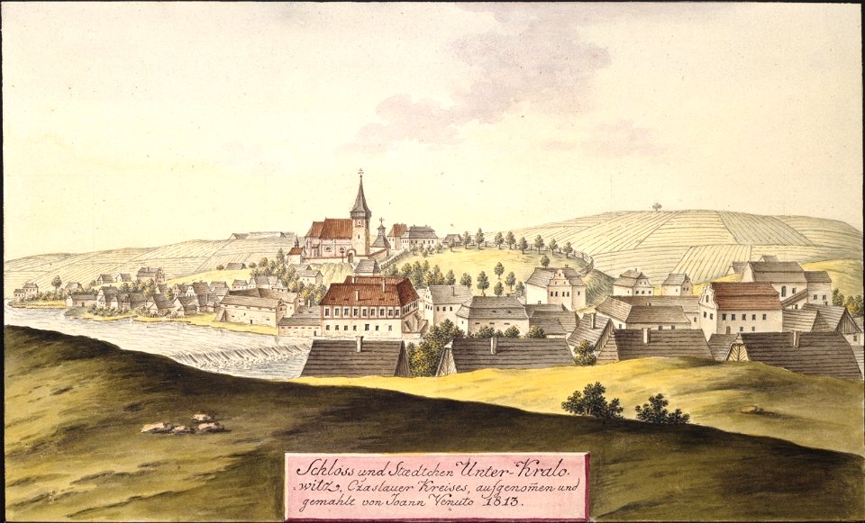 Schloss und Staedtchen Unter-Kralowitz, Czaslauer Kreises, aufgenommen und gemahlt von Joann Venuto 1813
