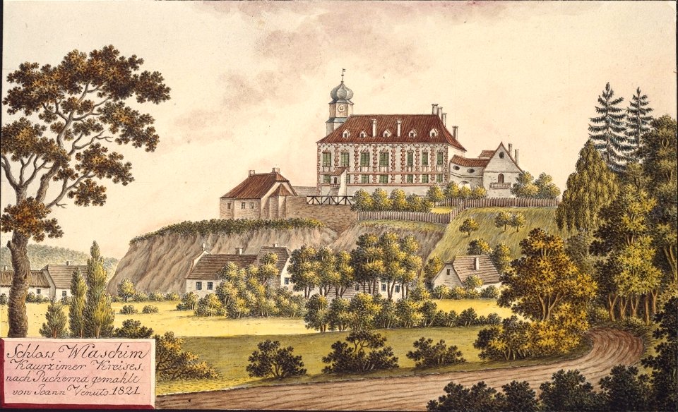 Schloss Wlaschim Kaurzimer Kreises nach Pucherna gemahlt von Joann Venuto 1821