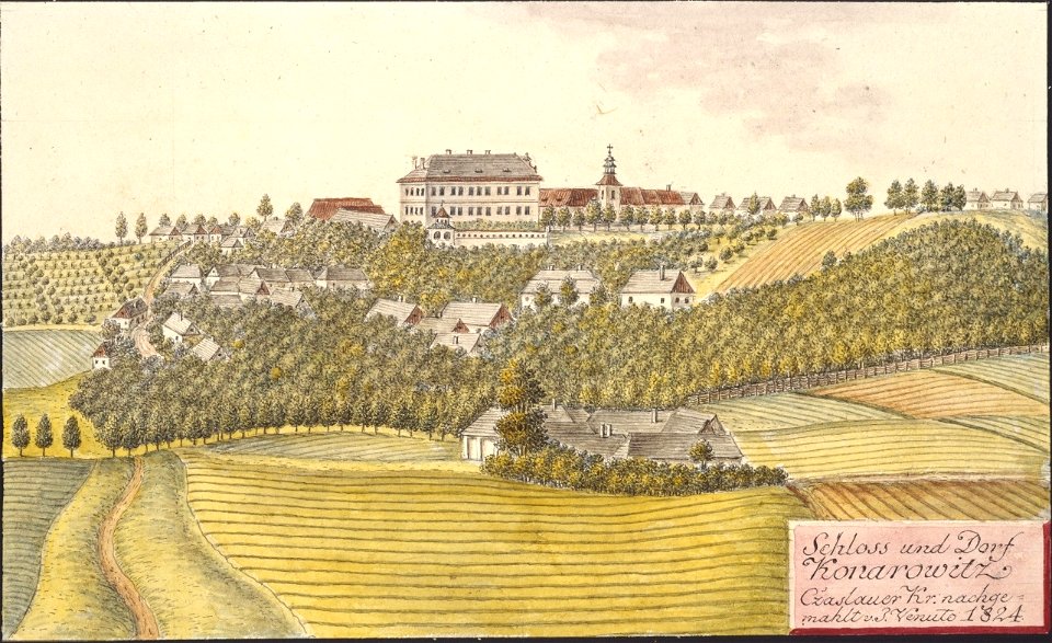 Schloss und Dorf Konarowitz, Czaslauer Kr. nachgemahlt v. J. Venuto 1824