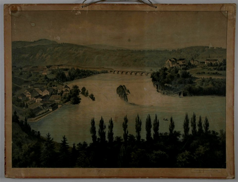 Schoolplaat Der Rheinfall bei Schafhausen (uitg W Leijdenroth van Boekhoven, ca 1900), collectie Centre Céramique, Maastricht