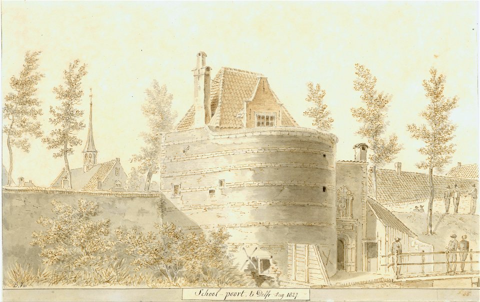 School-Poort te Delft aug 1827, Balthasar Jooss, SA Delft, inv.nr. 67765