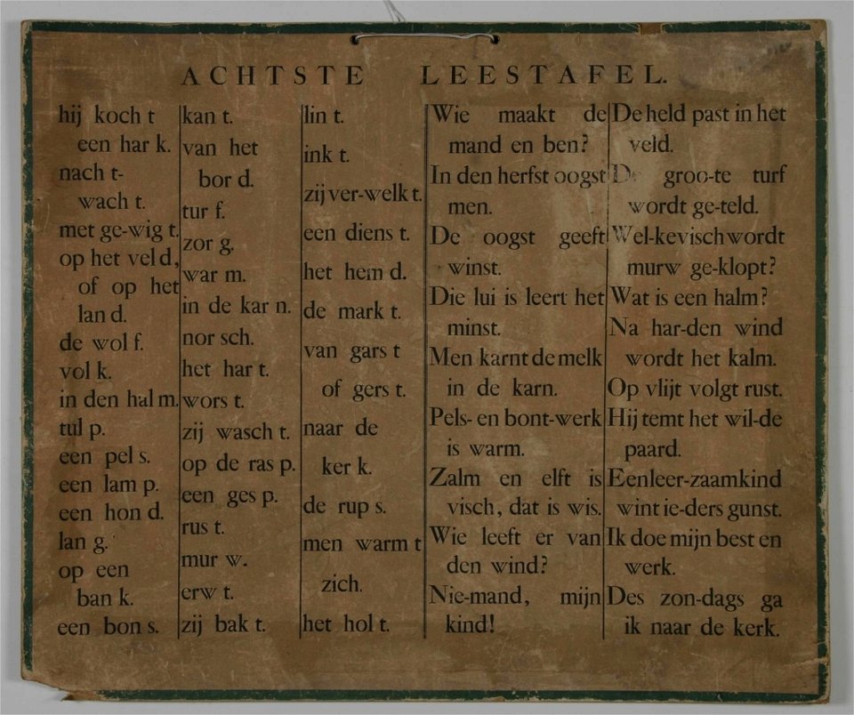 Schoolplaat Achtste Leestafel (ca 1900), collectie Centre Céramique, Maastricht