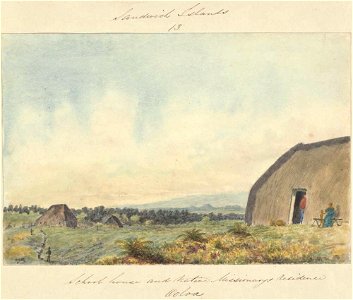 School house and native missionary's residence Ooloa, Sandwich Islands, 1855, watercolour by James Gay Sawkins