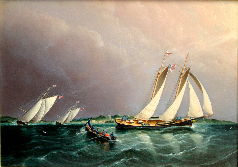 Schooner Yacht Columbia Racing Off Portsmouth New York Yacht Club's Rear Commodore Franklin Osgood's Racing Yacht by James E. Buttersworth