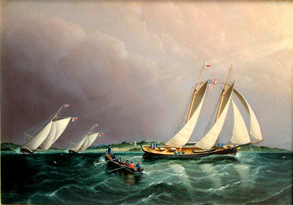 Schooner Yacht Columbia Racing Off Portsmouth New York Yacht Club's Rear Commodore Franklin Osgood's Racing Yacht by James E. Buttersworth