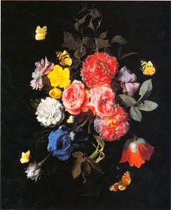 Otto Marseus van Schrieck - Festoon of flowers attached to a thread suspended from a nail (1669)