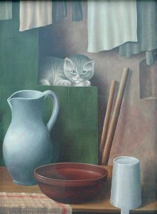 Georg Schrimpf Stillleben mit Katze (Ofenecke) 1923-1