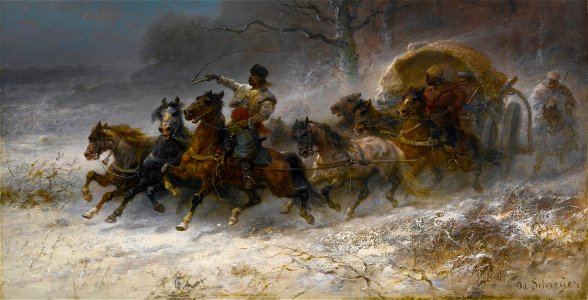 'Wallachians on the Move in a Winter Landscape' by Adolf Schreyer