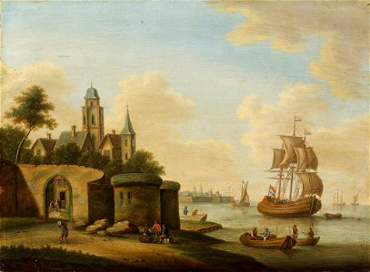 Christian Georg Schütz d.Ä. - Seestück mit einer Kogge unter Segeln (1785)