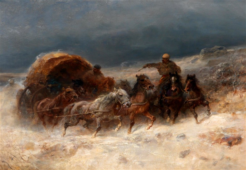 Adolf Schreyer - Geldings in a Winter Landscape