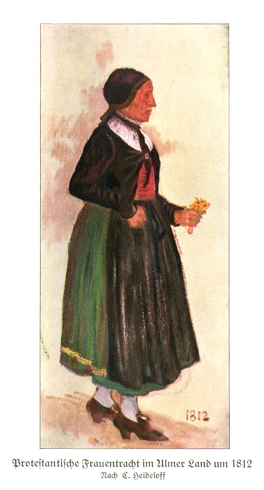 Schwabenalb Tafel31B, Protestantische Frauentracht Ulmer Land 1812, Lauxmann