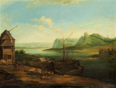 Christian Georg Schütz d.Ä. - Landschaft mit Kranhaus und Schiffen