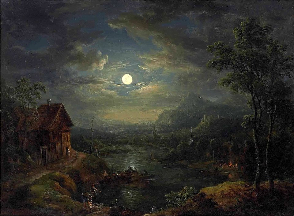 Christian Georg Schütz d.Ä. - Eine mondbeschienene Flusslandschaft (1765)