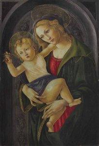 Sandro Botticelli (taller) - La Virgen y el Niño, c. 1476. Free illustration for personal and commercial use.
