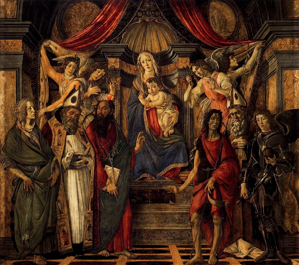 Sandro Botticelli - The Virgin and Child with Four Angels and Six Saints (Pala di San Barnaba) - WGA2731