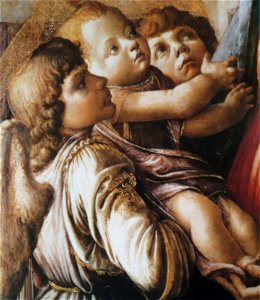 Sandro Botticelli - Vierge à l'Enfant et deux anges. Free illustration for personal and commercial use.