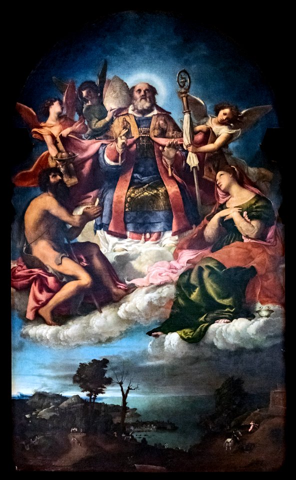 Santa Maria dei Carmini (Venice) - Saint Nicholas in Glory with Saints John the Baptist and Lucy by Lorenzo Lotto