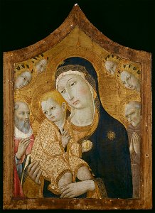Sano di Pietro - Virgin and Child with Saints Jerome, Bernardino of Siena, and Angels - 1933.1027 - Art Institute of Chicago. Free illustration for personal and commercial use.