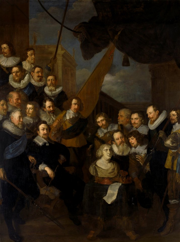Officieren en andere schutters van wijk XIX in Amsterdam onder leiding van kapitein Cornelis Bicker en luitenant Frederick van Banchem, gereed voor de ontvangst van Maria de’ Medici, Rijksmuseum SK-C-393