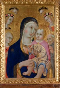 Sano di Pietro - Madonna with Child, Saints Apollonia and Bernardino and four angels - Google Art Project. Free illustration for personal and commercial use.