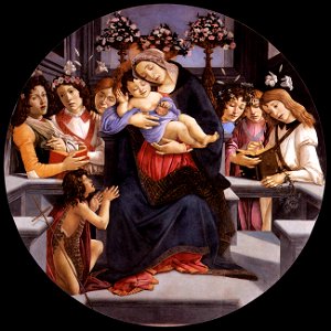 Sandro Botticelli - Virgin and Child with Six Angels and the Baptist - WGA02720. Free illustration for personal and commercial use.