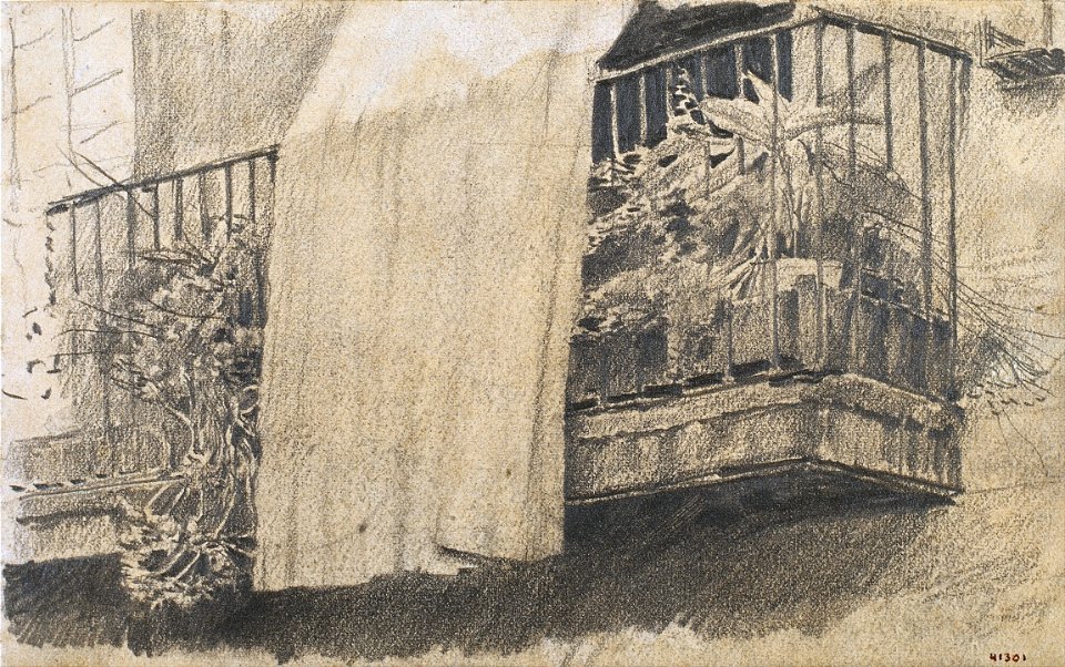 Santiago Rusiñol - Balcony with Flowers and Curtain - Google Art Project