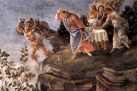 Sandro Botticelli - Three Temptations of Christ (detail) - WGA2761. Free illustration for personal and commercial use.