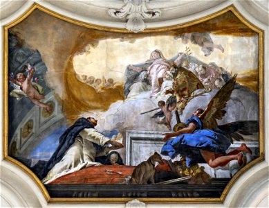 Santa Maria del Rosario (Venice) Nave ceiling by Tiepolo - The Virgin Appearing to St Dominic. Free illustration for personal and commercial use.