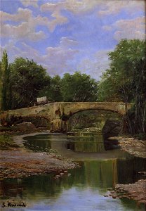 Santiago Rusiñol - Bridge over a River - Google Art Project. Free illustration for personal and commercial use.