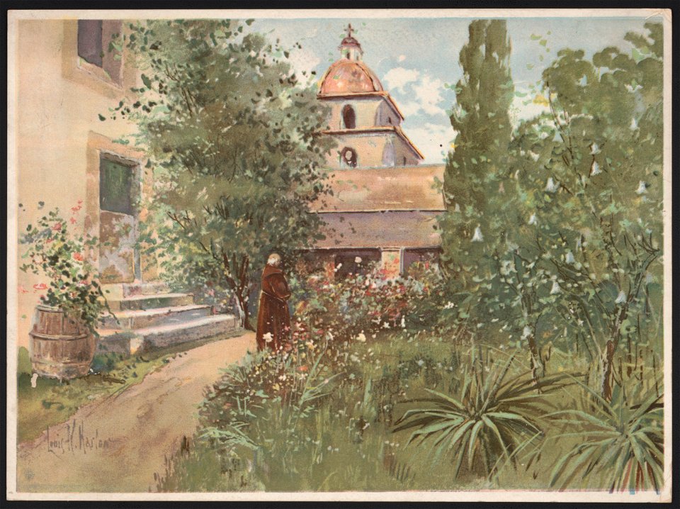 Santa Barbara Mission, garden scene - Louis K. Harlow. LCCN2016652383