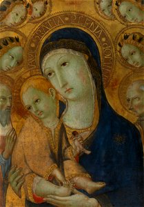 Sano di Pietro (Siena 1406-Siena 1481) - The Virgin and Child, Two Saints and six Angels - RCIN 403482 - Royal Collection. Free illustration for personal and commercial use.