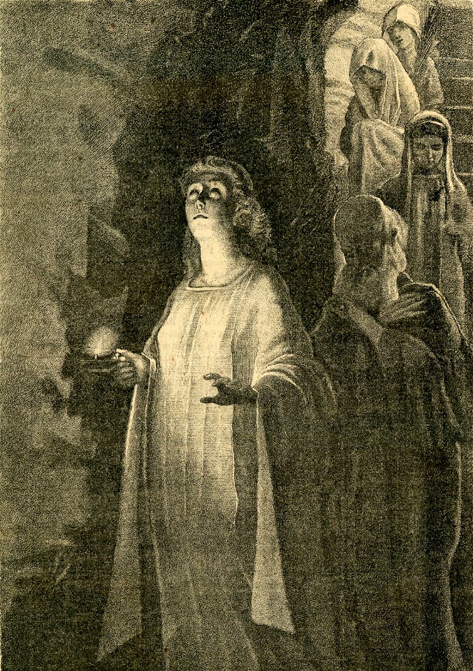 Santa Cecilia, cieca mendicante, guida altri cristiani nelle catacombe di Roma