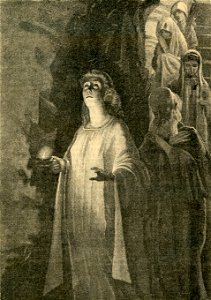 Santa Cecilia, cieca mendicante, guida altri cristiani nelle catacombe di Roma