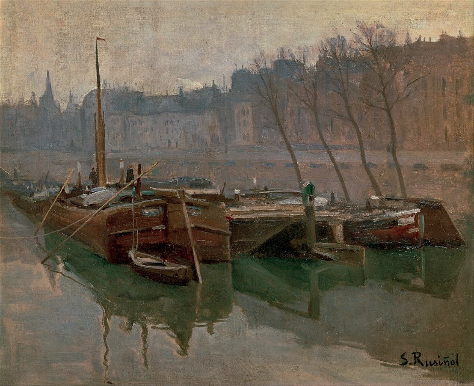 Santiago Rusiñol - Boats on the Seine - Google Art Project