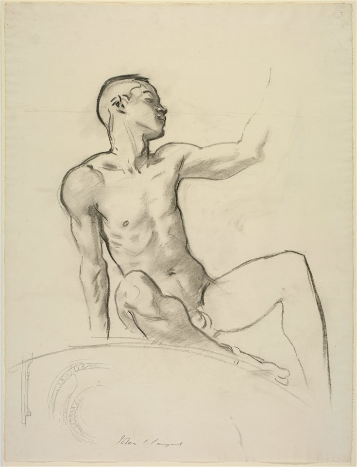 Study of a seated male nude for the Museum of Fine Arts by John Singer Sargent, charcoal on paper