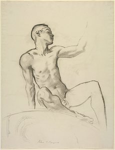 Study of a seated male nude for the Museum of Fine Arts by John Singer Sargent, charcoal on paper. Free illustration for personal and commercial use.
