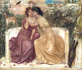 Sappho and Erinna in a Garden at Mytilene. Free illustration for personal and commercial use.