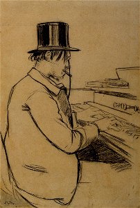 Santiago Rusiñol - Portrait of Erik Satie Playing the Harmonium - Google Art Project. Free illustration for personal and commercial use.