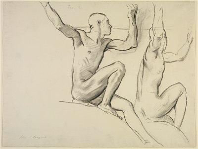 Study of Two Male Nudes for a Cartouche for the Rotunda of the Museum of Fine Arts, Boston by John Singer Sargent. Free illustration for personal and commercial use.